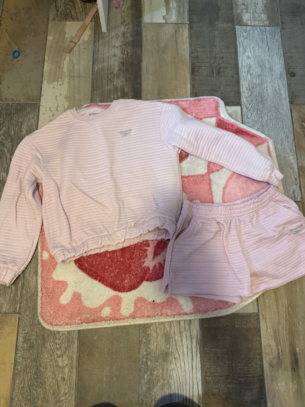 Reebok Kids Light Pink Ribbed Long Sleeve Top & Shorts Pajama Set